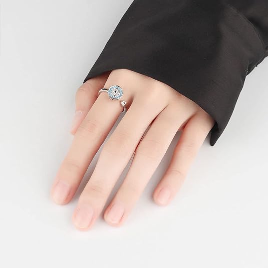 anillo de ansiedad giratorios con circonita cúbica azul turco - additional image 2