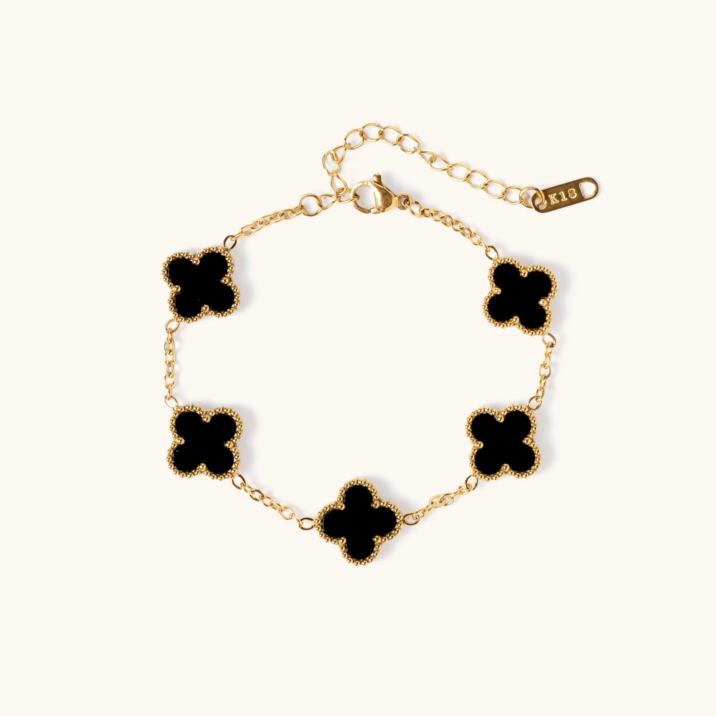 pulsera trebol de cinco hojas negro