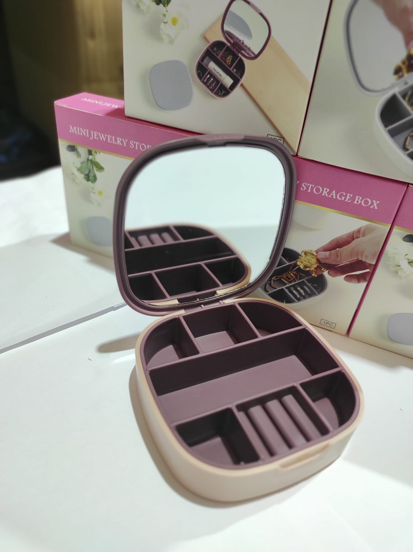 mini joyero con espejo de viaje ( rosa , blanco ) - additional image 1