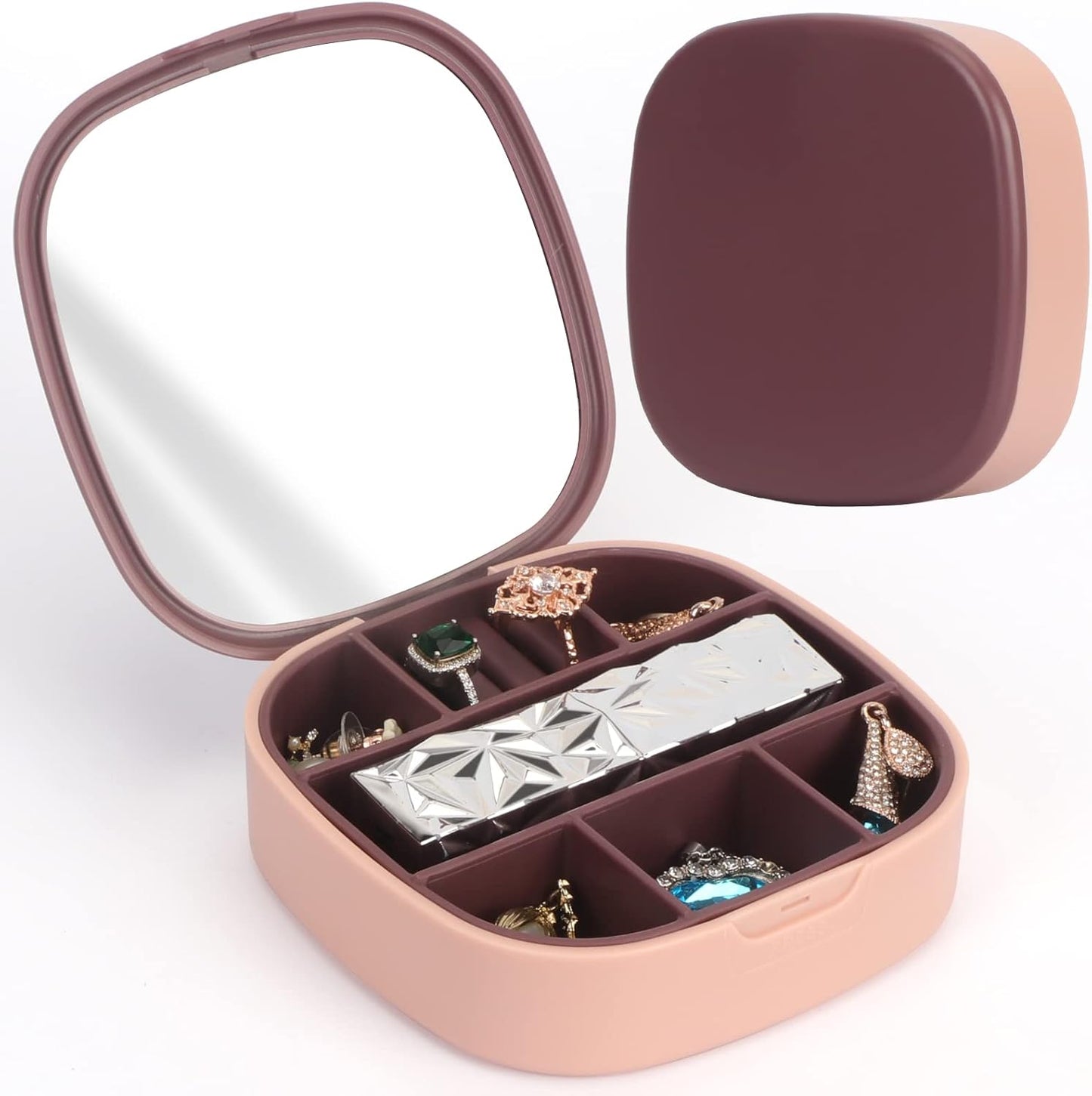 mini joyero con espejo de viaje ( rosa , blanco )